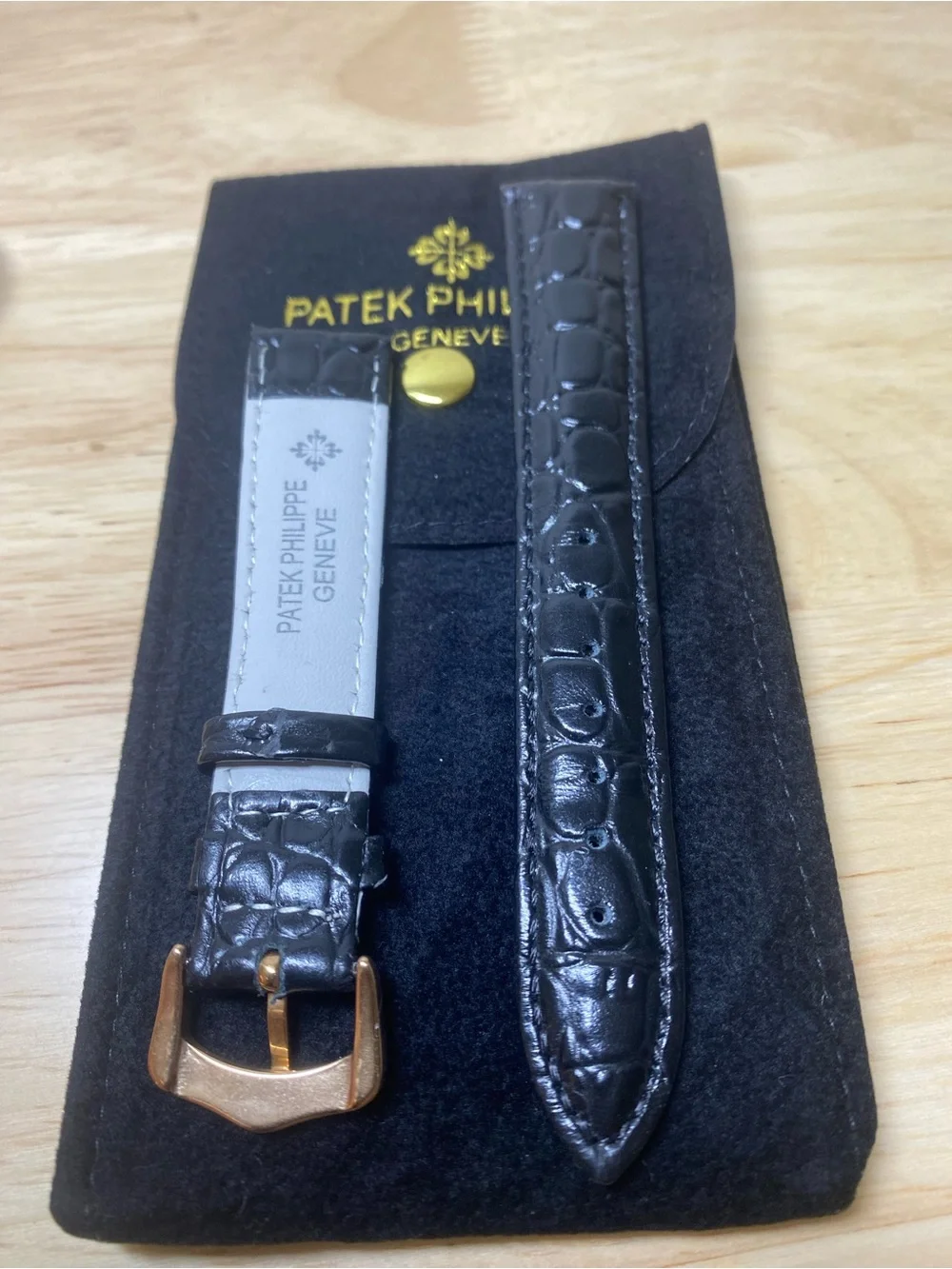 Patek Philippe Black  Leather Watch Strap Gold Rose plated Buckle 18mm